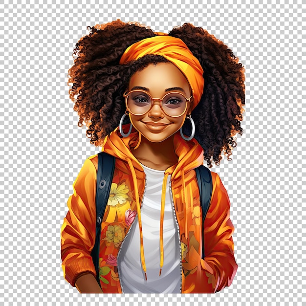 Casual young woman with orange hoodie and glasses illustration