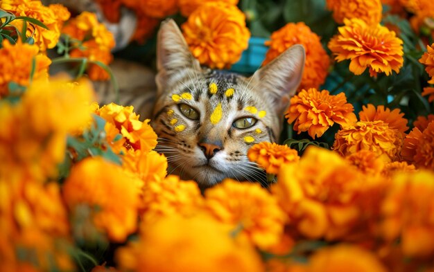 PSD a cat amongst marigolds a felines floral hideaway