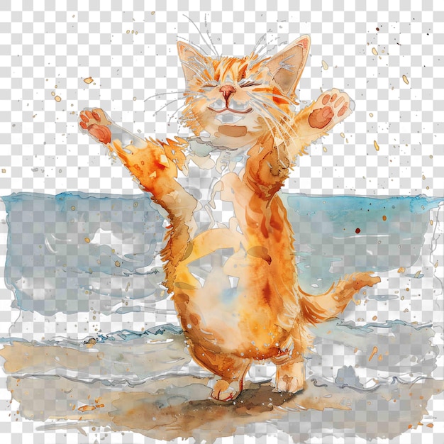 PSD cat on the beach nuresery watercolor