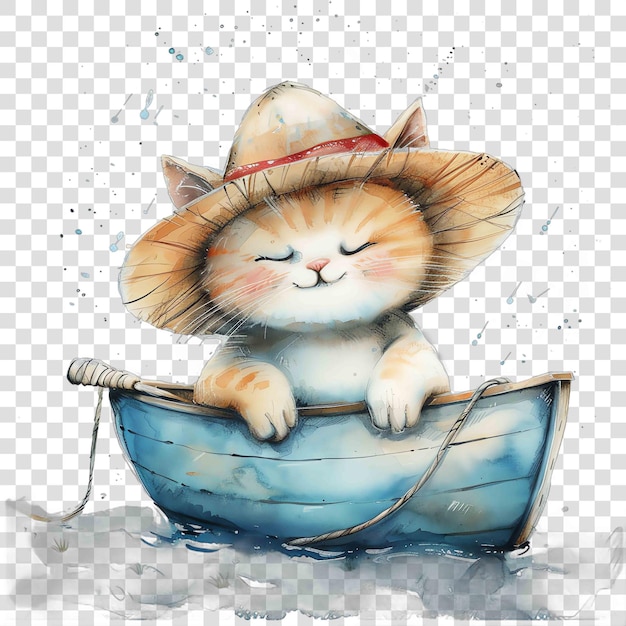 PSD cat in a boat nuresery watercolor