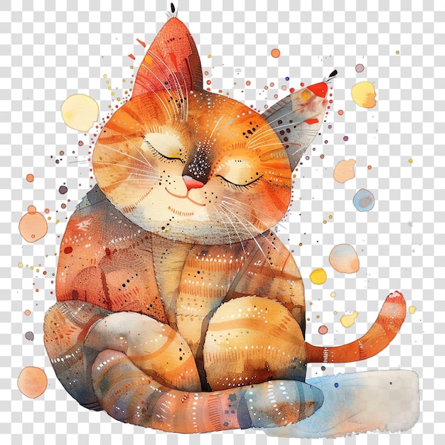 PSD cat on boho yard nuresery watercolor