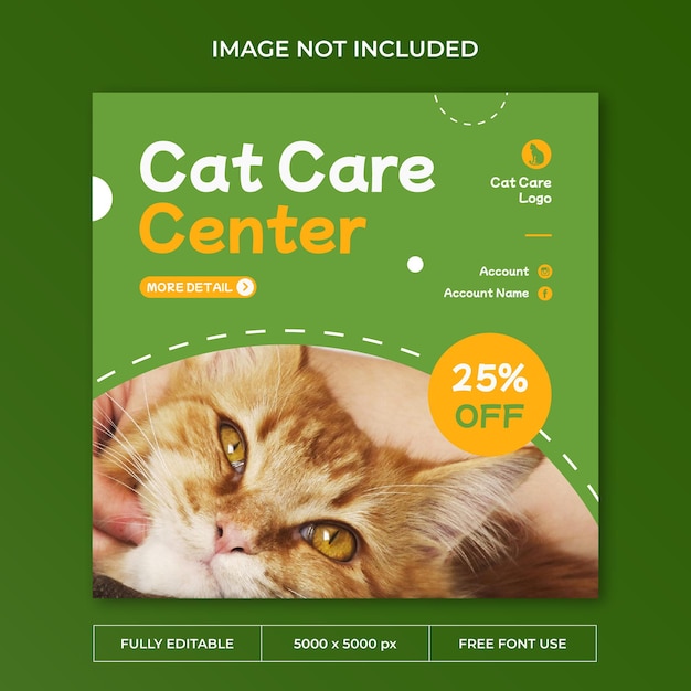 Cat care instagram post social media template