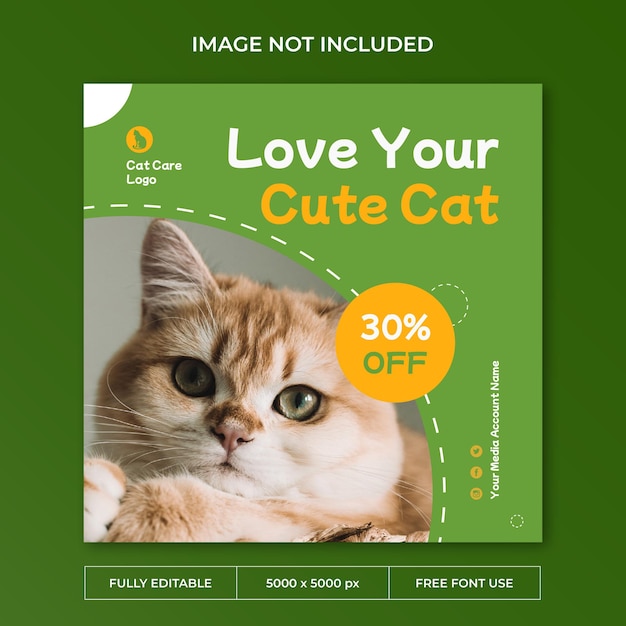 Cat care instagram post social media template