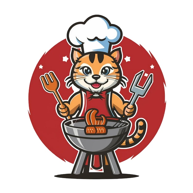 PSD a cat cooking with a chef hat on his head