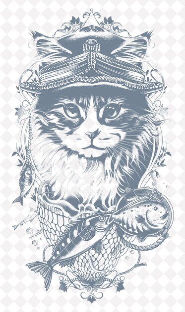 PSD a cat in a crown with a fish in it