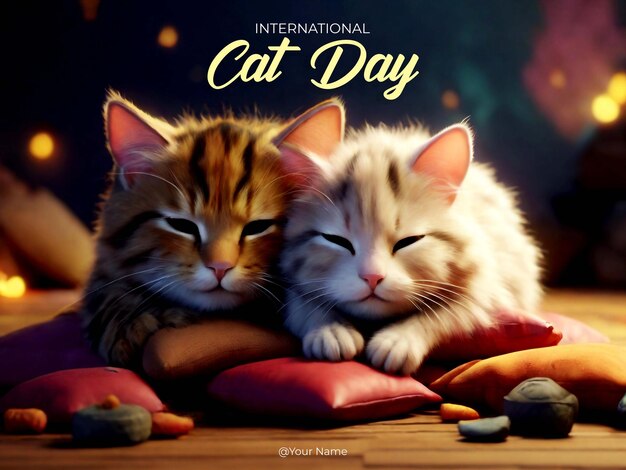 Cat day poster on one color background