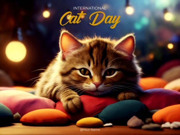 Cat day poster on one color background