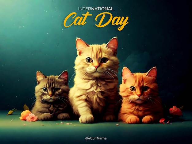 PSD cat day poster on one color background