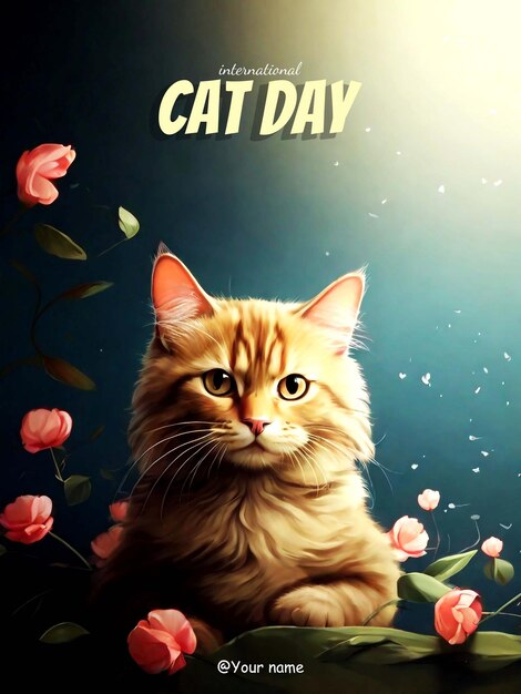 PSD cat day poster on one color background