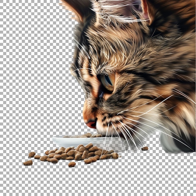 PSD cat eating from bowl on transparent background ai generated