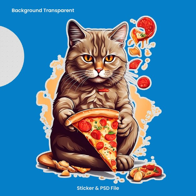 Cat Eating Pizza Vector white background ai generated