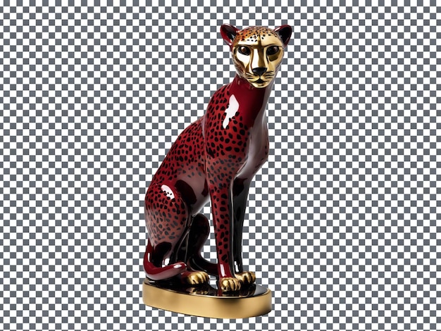 a cat figurine with a leopard on its back sits on a checkered background