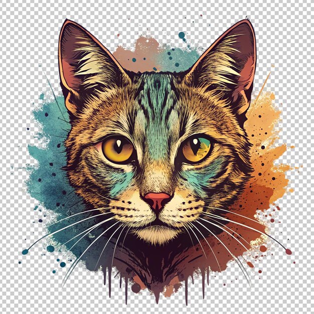 PSD cat head grunge style on transparent background