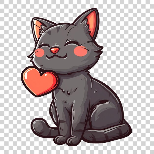 Cat holding heart isolated on transparent background PNG