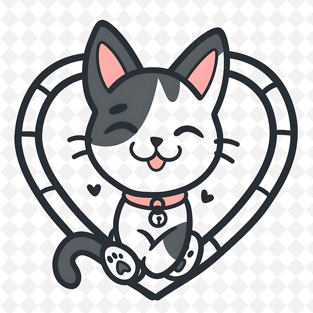 Cat Icon Heart Shaped Emblem With Paw Print Border Cute Cat Illustration Animal Vector Art Design