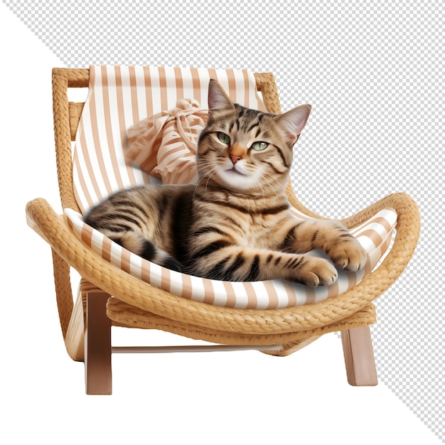 a cat is laying in a chair with a striped striped cat on it