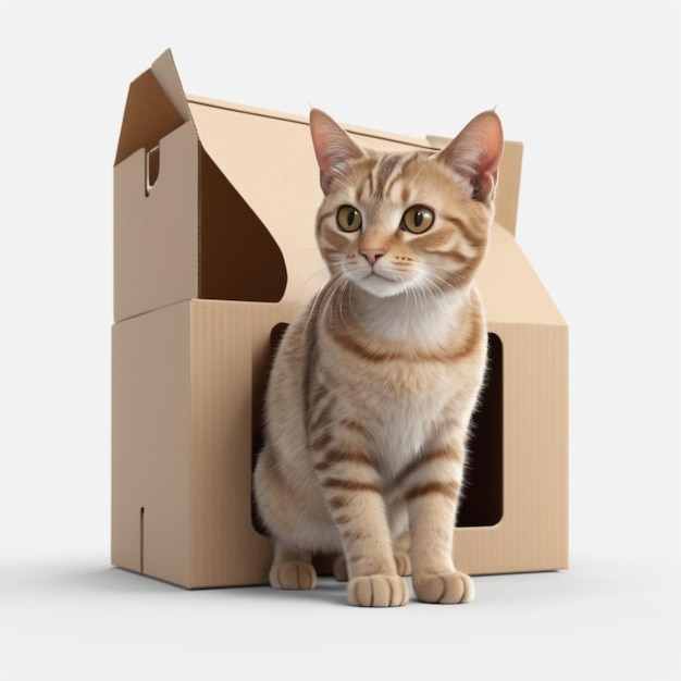 a cat is standing in a box that says  the box