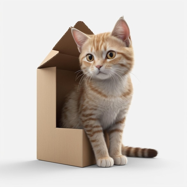 a cat is standing in a box that says  tabby