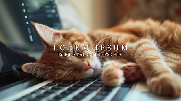 PSD cat on laptop working from home with cat cat asleep on laptop keyboard assistant cat