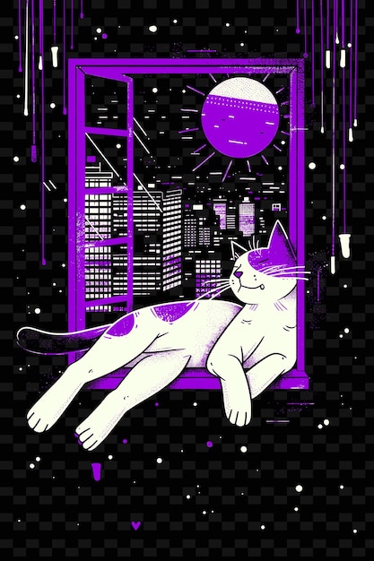 Cat Lounging in a Window With a Cityscape View Poster Design PNG Poster Background Designs psd