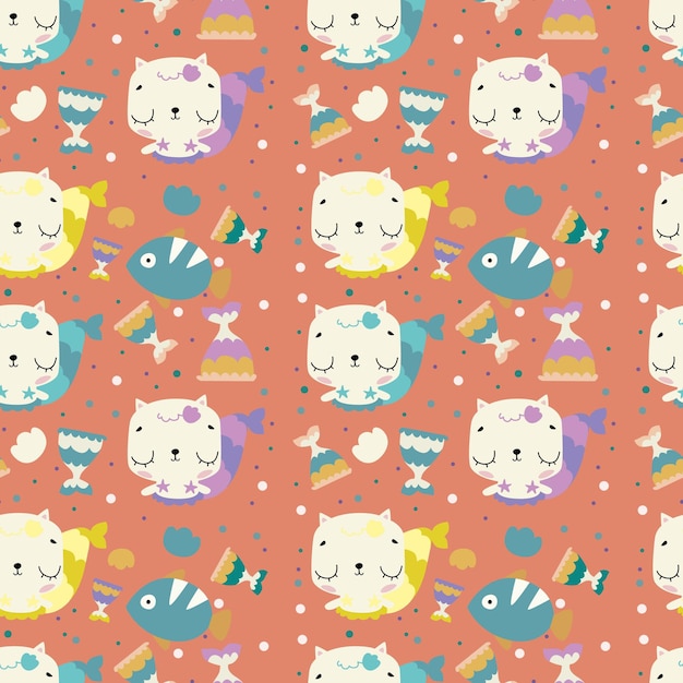 PSD cat mermaid seamless pattern