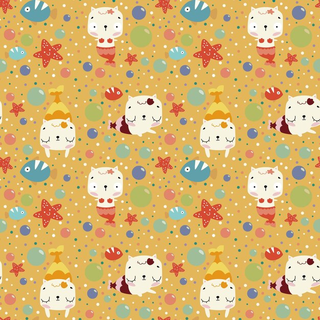 Cat mermaid Seamless pattern