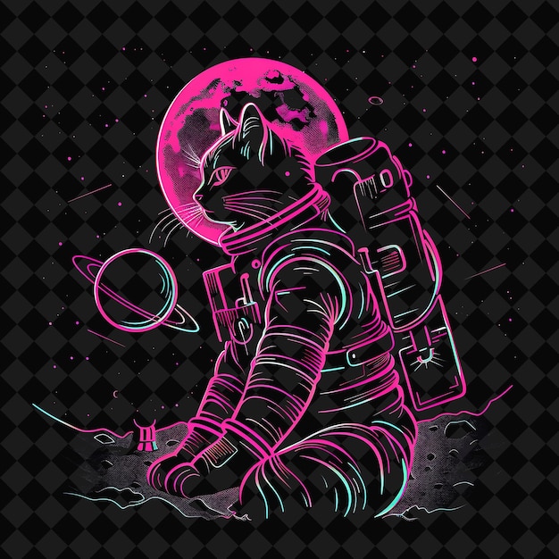 PSD a cat in a space suit sits in front of a moon