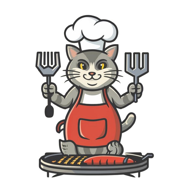 a cat statue with a chef hat and a spatula