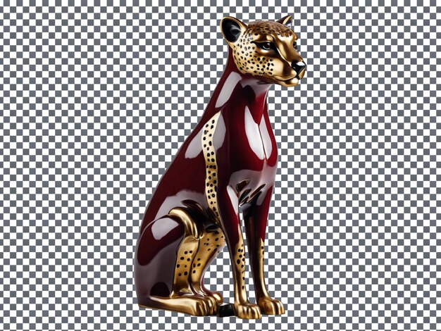 a cat statue with a gold and red fur and a black background