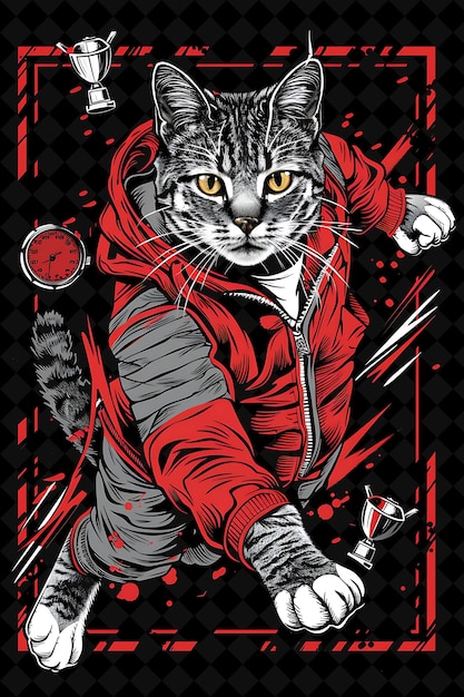 a cat that is wearing a jacket that says cat jumping