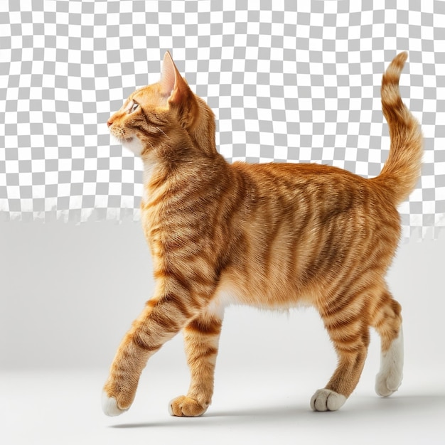 PSD a cat walks on the floor in front of a white background