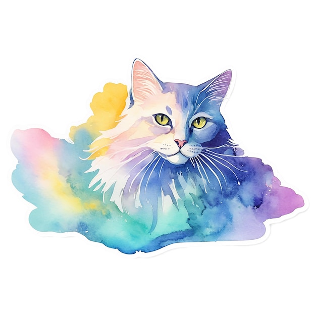 PSD cat watercolor sticker isolated on transparent background