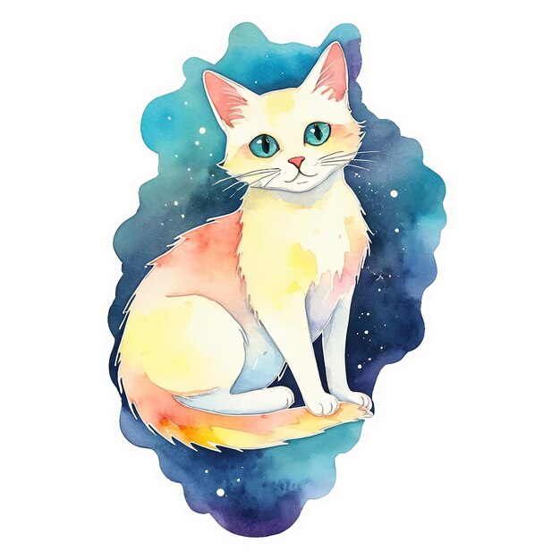 PSD cat watercolor sticker isolated on transparent background