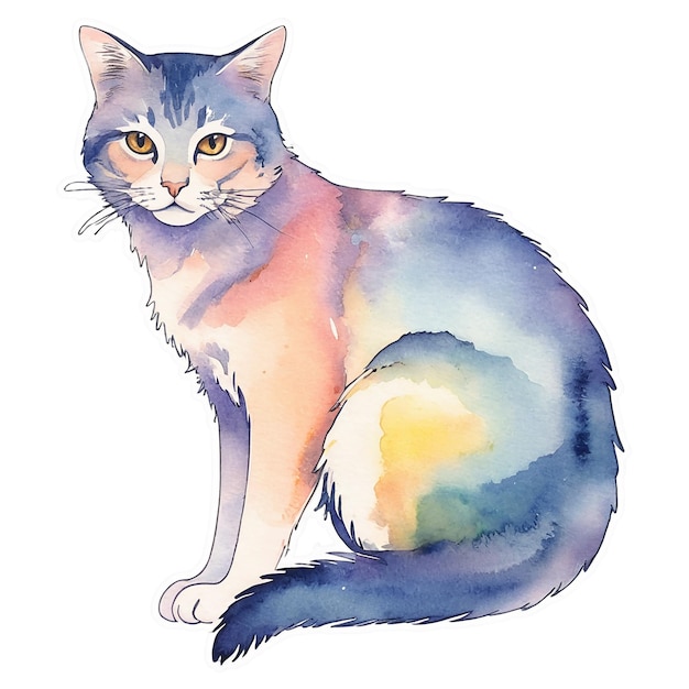 Cat watercolor sticker isolated on transparent background