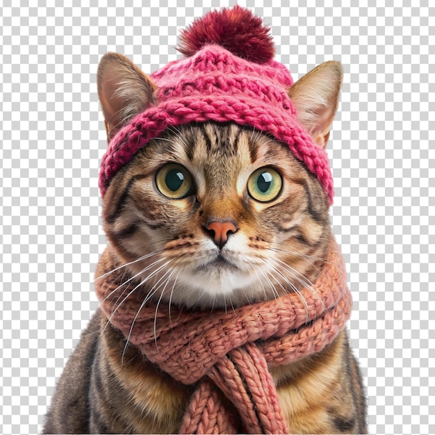 PSD a cat wearing a hat and scarf on transparent background