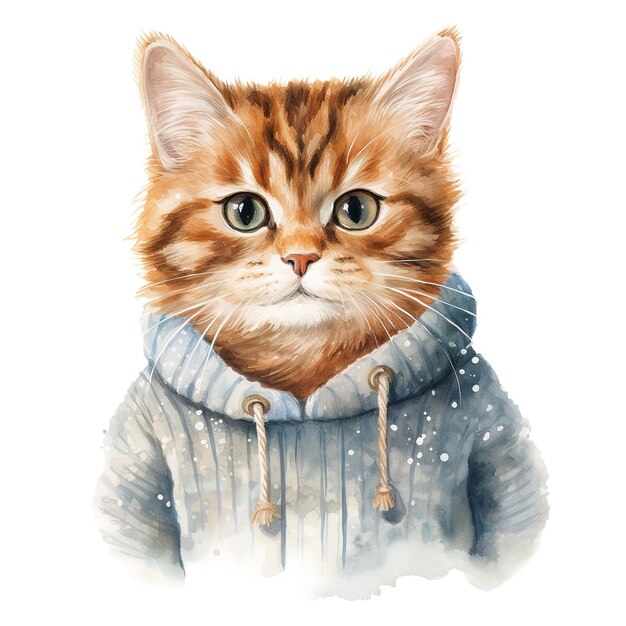 PSD cat wearing winter clothes for christmas event watercolor style ai generated