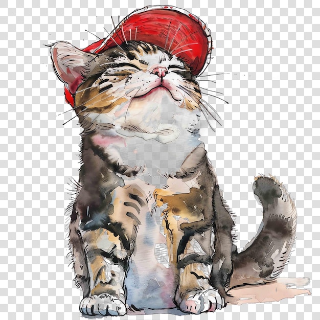 PSD cat with baseball cap nuresery watercolor