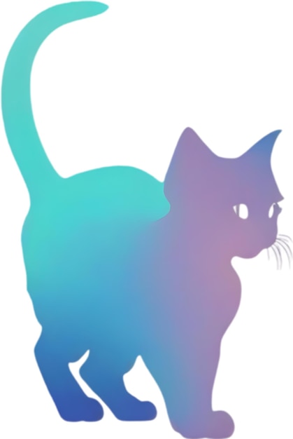 a cat with a blue and pink tail and a black cats tail