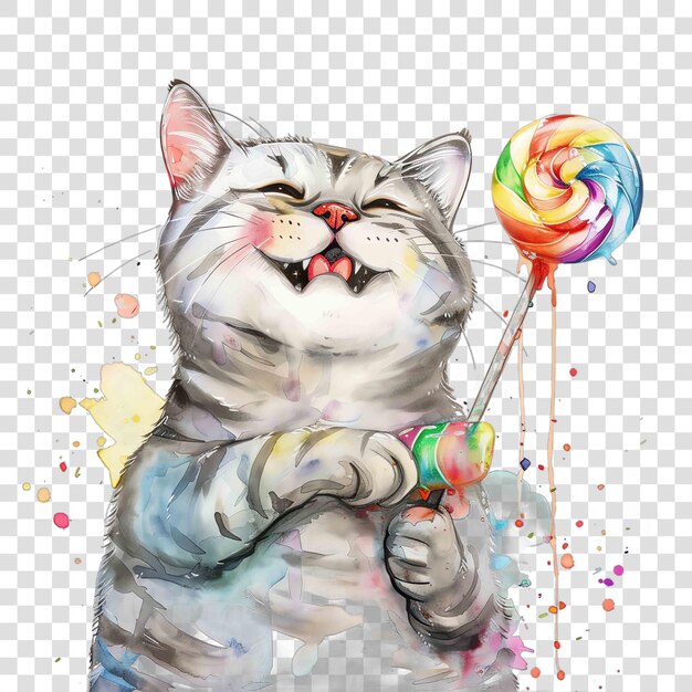 PSD cat with candy nuresery watercolor