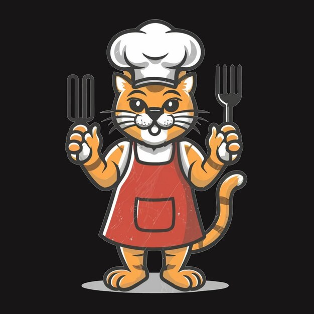 PSD a cat with a chef hat holding a fork and a knife