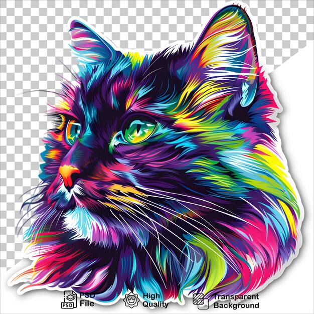 PSD a cat with a colorful face is shown on a white background