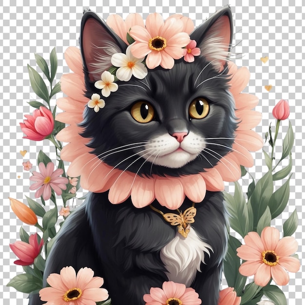 PSD a cat with a green eyes sits in a floral arrangement