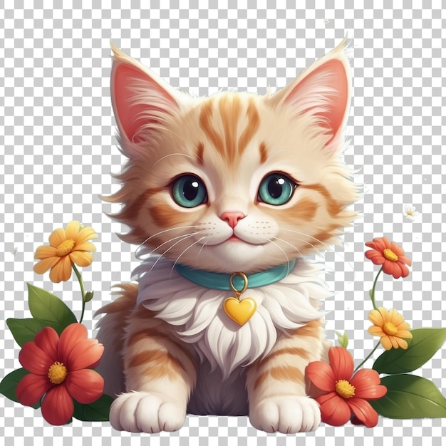 PSD a cat with a green eyes sits in a floral arrangement