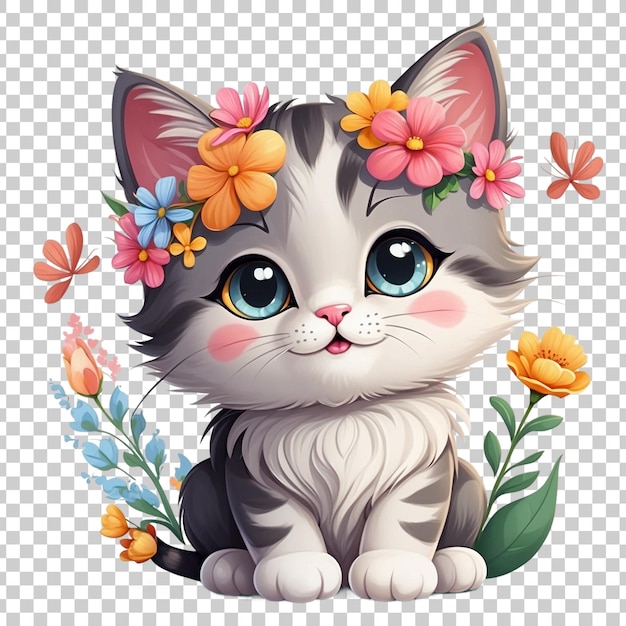 PSD a cat with a green eyes sits in a floral arrangement