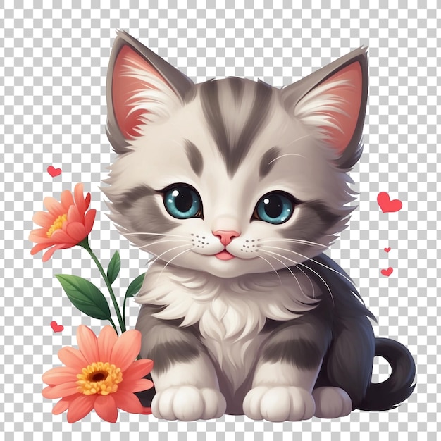 PSD a cat with a green eyes sits in a floral arrangement