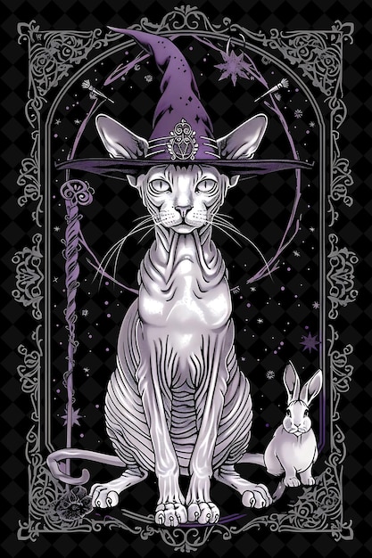 PSD a cat with a hat and a rabbit in a purple hat