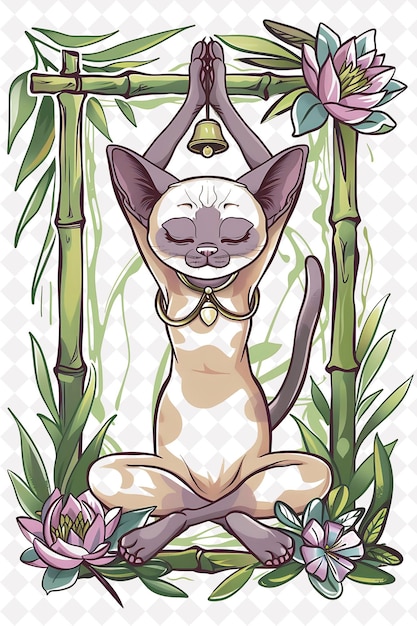 PSD a cat with a pyramid on its head sits in a bamboo forest