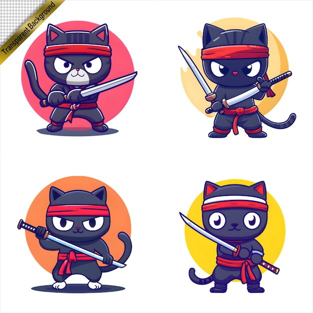 PSD a cat with a sword and a cartoon character with a red background