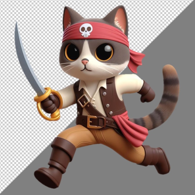 PSD a cat with a sword and a pirate hat