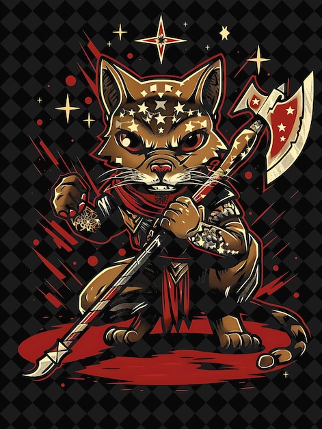 PSD a cat with a sword and shield on it that says quot tiger quot